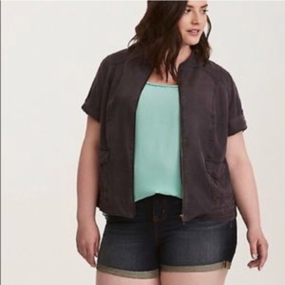 Grey silk utility shirt jacket